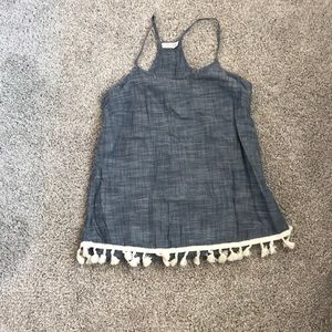 Racerback Chambray Fringe Top